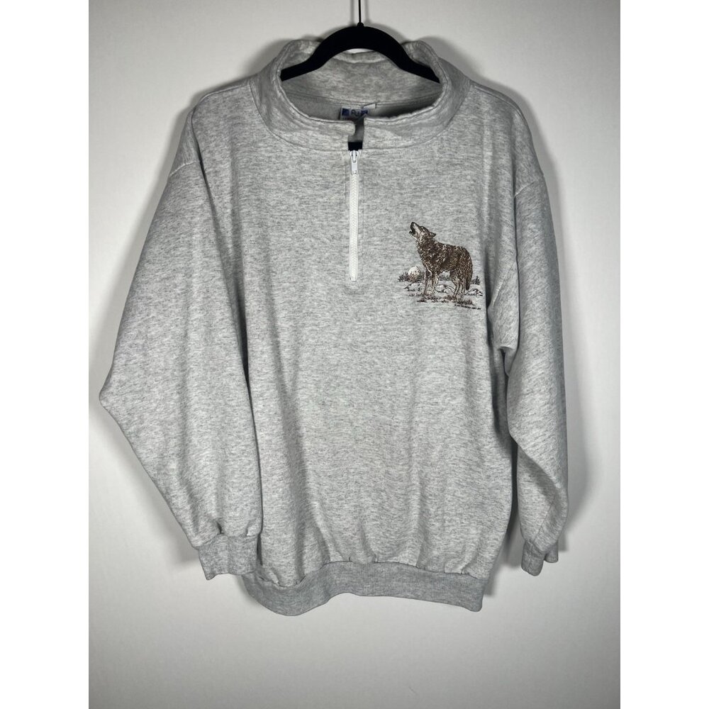 Vintage 90s 1991 Art Unlimited gray loungewear sweatshirt WOLF Yellowstone L